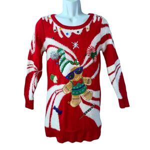 33 Degrees Peppermint Swirl Gingerbread Man Ugly Christmas Sweater Dress Size S